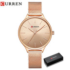 CURREN Original Women's Luxury Watch Matte Dial Japanese Quartz Movement Stainless Steel Mesh Strap with Box