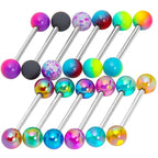 6PCS Stainless Steel Glorious Tongue Ring Bulk 14G Nipple Piercing Bar Lot Glitter Tongue Piercing Set Barbell Piercing Jewelry