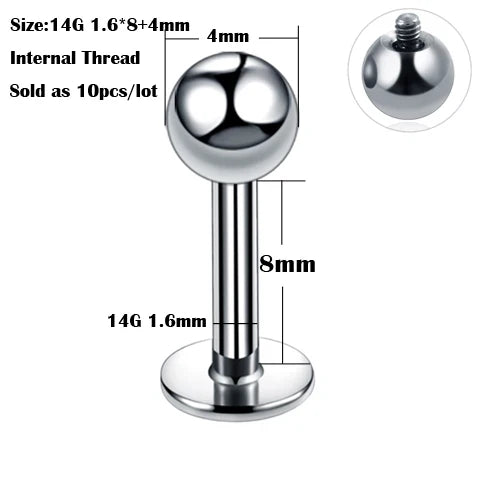 10Pcs/20Pcs/50Pcs G23 Titanium Labret Piercing Internal & External Design Lip Piercing Labret Stud Cartilage Helix Piercing