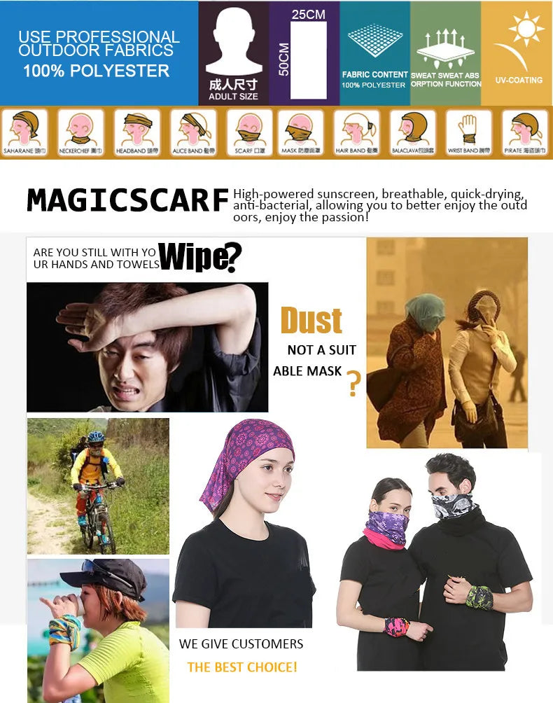 2101Unisex Climbing Hiking Scarf Sport Headwear Bandanas Motorcycle Turban Hand Band Magic Scarves Outdoor Cycling Headband Mask