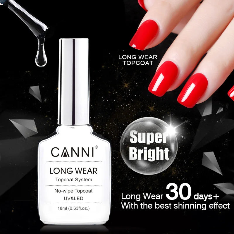 CANNI New 18ml Long Wear No-wipe Bright Topcoat Peeloff Base coat 5g Crystal Magnetic Cat Eye Gel Sparkling Glitter Varnishe
