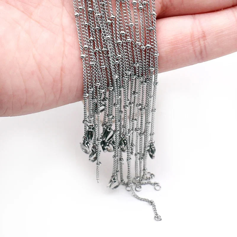 Aiovlo 10pcs/lot Width 1.5mm Stainless Steel Bead Chain Necklace Chains for DIY Jewelry Findings Making Materials Accessories