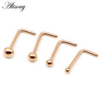 Alisouy 1PC Nose Studs Ball Round Nose Rings L-Shape Gold Color Nostril Stainless Steel Nose Piercing Body Jewelry For Women