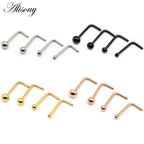 Alisouy 1PC Nose Studs Ball Round Nose Rings L-Shape Gold Color Nostril Stainless Steel Nose Piercing Body Jewelry For Women