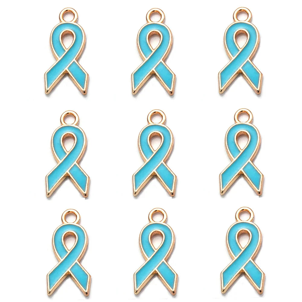 10pcs/lot Breast Cancer Awareness Ribbon Pendant Pink Ribbon Charm Pendants DIY Accessories for Women Jewelry Necklace Bracelet