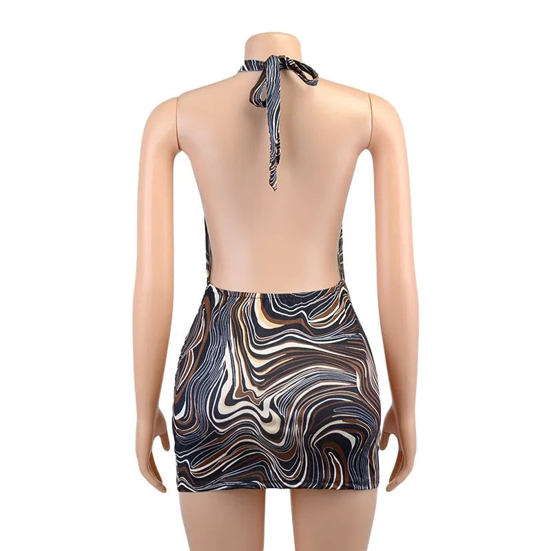 Black Bodycon Dress Women Halter Sexy Skinny Hollow Out Backless Mini Dresses Hot Summer Sleeveless Beach Party Cut Out Dress