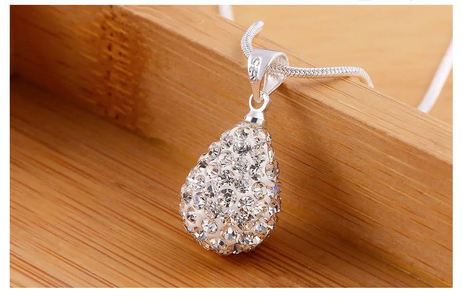 DOTEFFIL 925 Sterling Silver 18 Inch Water Drop Pendant AAA Zircon Necklace For Women Fashion Wedding Party Charm Jewelry