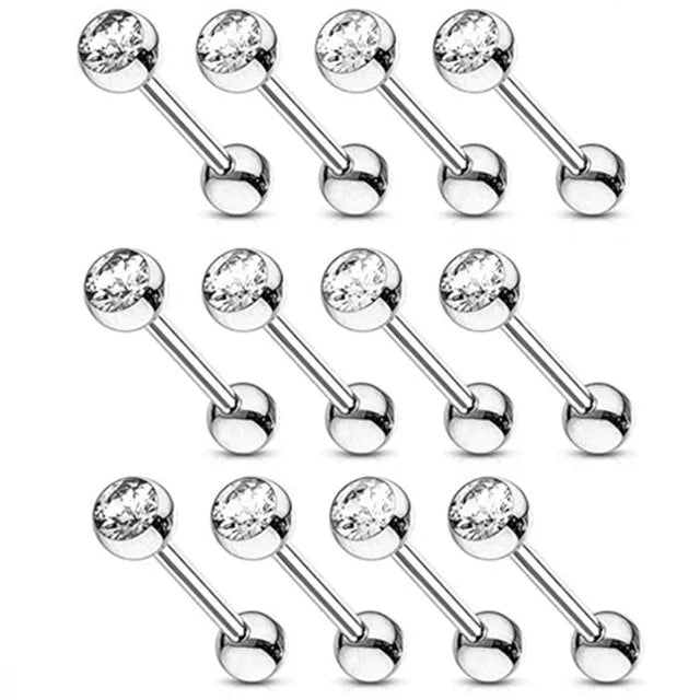 6PCS Stainless Steel Glorious Tongue Ring Bulk 14G Nipple Piercing Bar Lot Glitter Tongue Piercing Set Barbell Piercing Jewelry