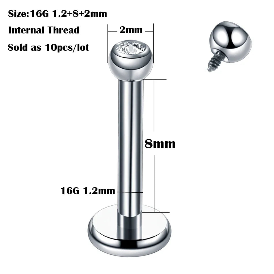 10Pcs/20Pcs/50Pcs G23 Titanium Labret Piercing Internal & External Design Lip Piercing Labret Stud Cartilage Helix Piercing