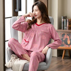 Big yards M-4XL v-neck long sleeve pajamas set for women floral print nightwear autumn cotton sleepwear nightie female pyjama
