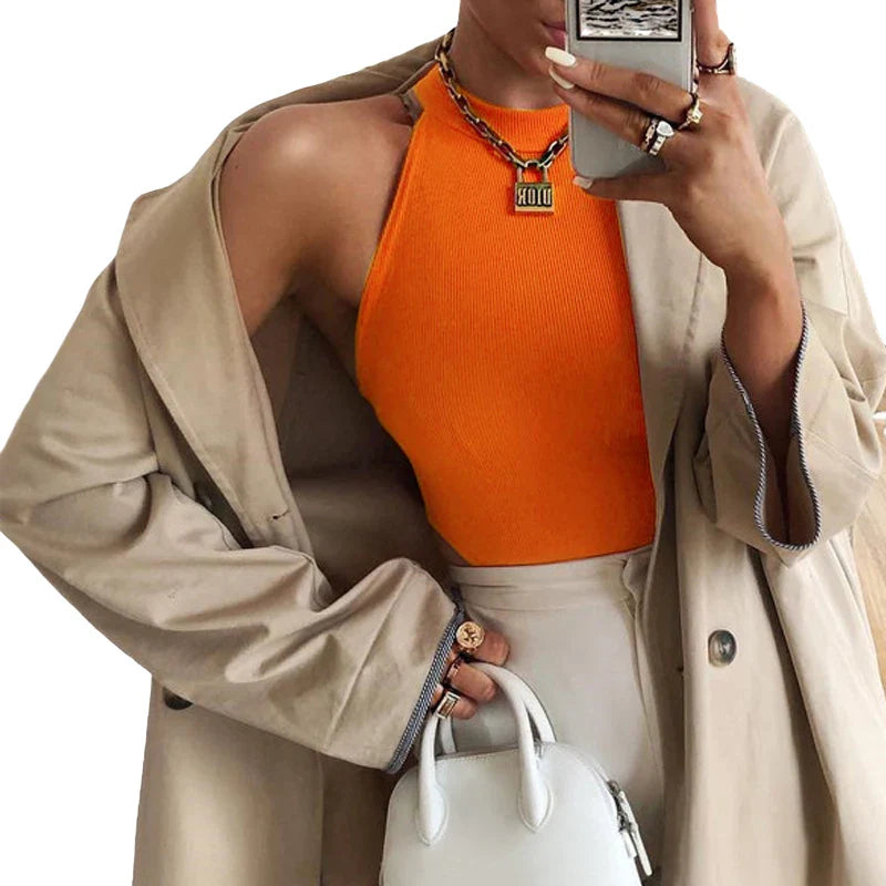 2021 Sexy Women Halter Bodysuits High Cut Bodycon Leotard Tops Summer Fashion Female Solid Sleeveless Bodysuits Bottomed Tops