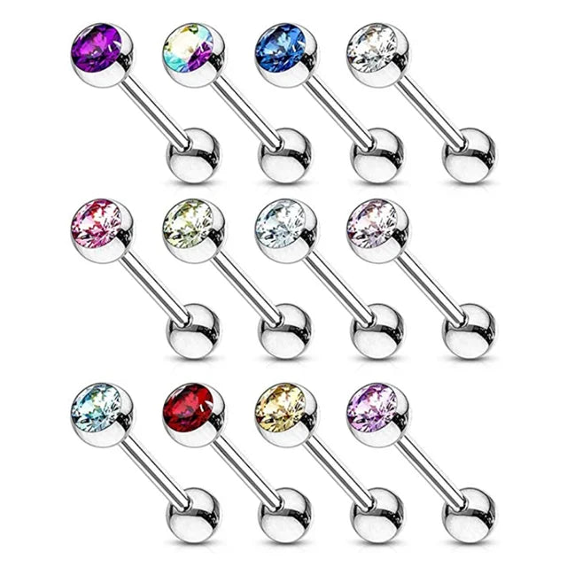 6PCS Stainless Steel Glorious Tongue Ring Bulk 14G Nipple Piercing Bar Lot Glitter Tongue Piercing Set Barbell Piercing Jewelry