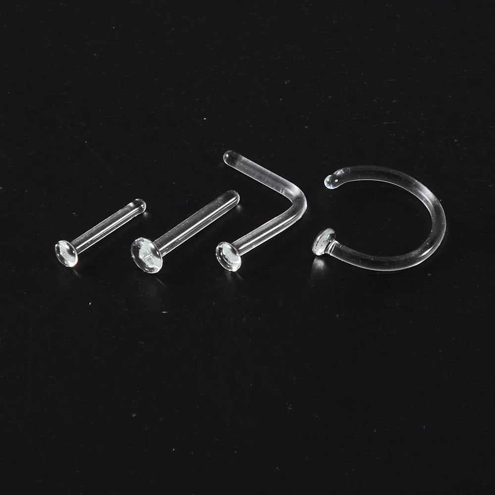 1PC Glass Nose Stud Transparent Glass Straight Nose Ring Retainer Holder  Hoop Earrings Belly Ring Navel Piercing Jewelry