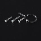 1PC Glass Nose Stud Transparent Glass Straight Nose Ring Retainer Holder  Hoop Earrings Belly Ring Navel Piercing Jewelry