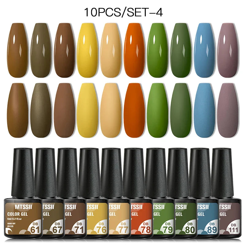 10PCS/Set Gel Nail Polish Set 125 Colors Glitter Semi Permanent Hybrid Gel Varnishes Base Top Coat Soak Off UV LED Nail Art Gel