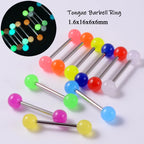 10/14pcs/Set Luminous Surgical Steel Tongue BCR Navel Belly Ring Acrylic Glow in the Dark Ball Labret Stud Body Piercing Jewelry