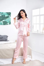 2 Piece Personalized Name Women Sleepwear Faux Silk Satin Pajamas Set Long Sleeve Sleepwear Pajamas Suit Female Homewear