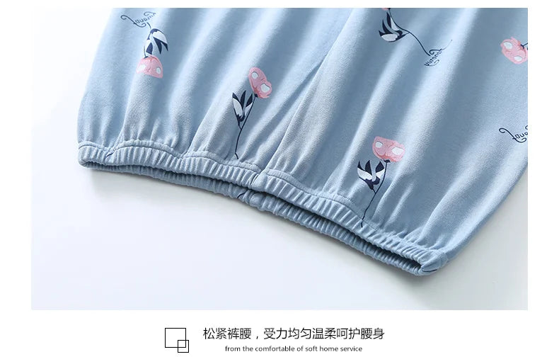 Big yards M-4XL v-neck long sleeve pajamas set for women floral print nightwear autumn cotton sleepwear nightie female pyjama