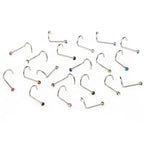20pcs/lot Stainless Steel Crystal Rhinestone Nose Studs Hooks Bar Pin Nose Rings Body Piercing Jewelry For Women