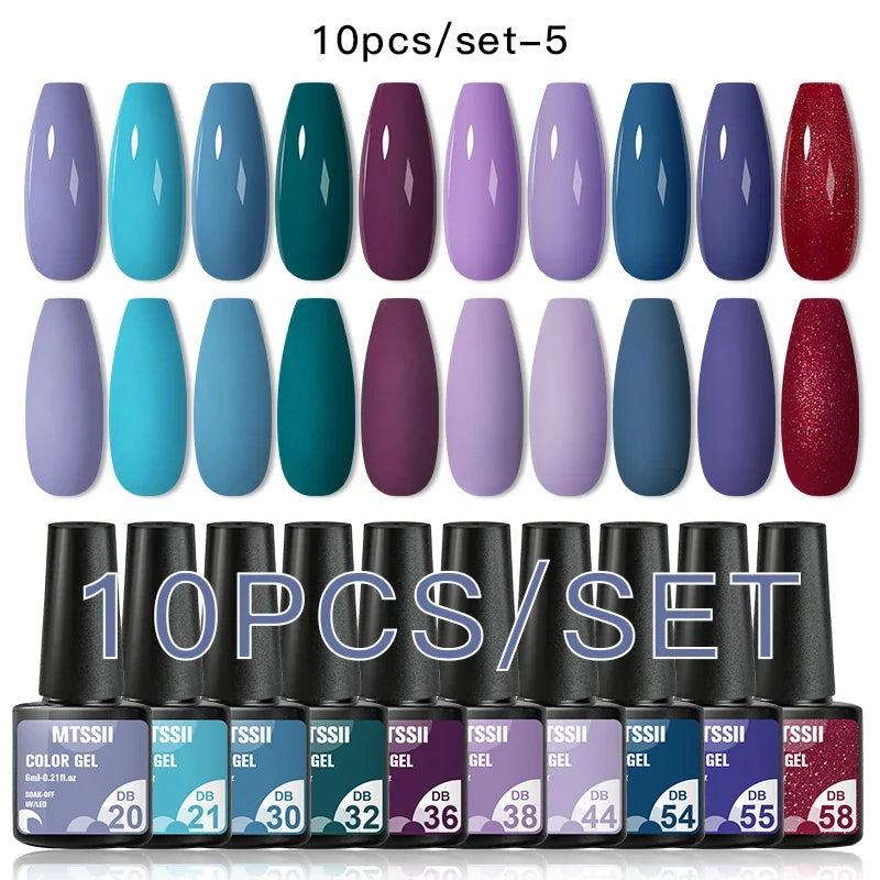 10PCS/Set Gel Nail Polish Set 125 Colors Glitter Semi Permanent Hybrid Gel Varnishes Base Top Coat Soak Off UV LED Nail Art Gel