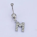 1Pc Letter Belly Button Ring Rhinestone Alphabet Pendant Navel Body Piercing Jewelry Silver Colour Nombril Piercing Gift Women