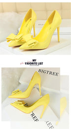 BIGTREE Red Blue Black Shoes Bowknot Sweet Woman Pumps Soft Leather Pointy Toe Women High Heels Stiletto Dress Office Lady Shoes