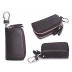 CONTACT'S Classic New Double Zip Men's Genuine Cow Leather Car Key Holder Multifunction Housekeeper  High Class Motor Key Case