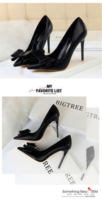 BIGTREE Red Blue Black Shoes Bowknot Sweet Woman Pumps Soft Leather Pointy Toe Women High Heels Stiletto Dress Office Lady Shoes