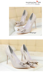 BIGTREE Red Blue Black Shoes Bowknot Sweet Woman Pumps Soft Leather Pointy Toe Women High Heels Stiletto Dress Office Lady Shoes