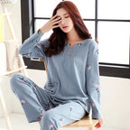 Big yards M-4XL v-neck long sleeve pajamas set for women floral print nightwear autumn cotton sleepwear nightie female pyjama