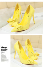 BIGTREE Red Blue Black Shoes Bowknot Sweet Woman Pumps Soft Leather Pointy Toe Women High Heels Stiletto Dress Office Lady Shoes