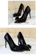 BIGTREE Red Blue Black Shoes Bowknot Sweet Woman Pumps Soft Leather Pointy Toe Women High Heels Stiletto Dress Office Lady Shoes
