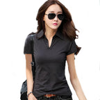 95% Cotton T shirt Summer Polo Shirt Women Short Sleeve Solid Slim Polos Mujer Shirts Tops Fashion Plus Size Polo Femme