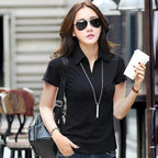 95% Cotton T shirt Summer Polo Shirt Women Short Sleeve Solid Slim Polos Mujer Shirts Tops Fashion Plus Size Polo Femme