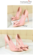 BIGTREE Red Blue Black Shoes Bowknot Sweet Woman Pumps Soft Leather Pointy Toe Women High Heels Stiletto Dress Office Lady Shoes
