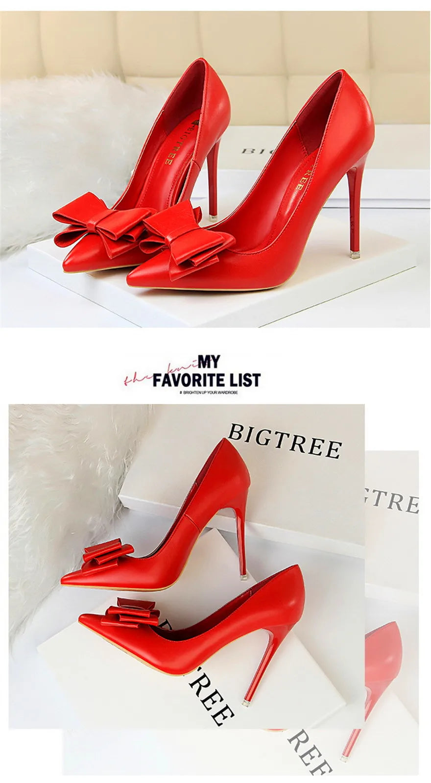 BIGTREE Red Blue Black Shoes Bowknot Sweet Woman Pumps Soft Leather Pointy Toe Women High Heels Stiletto Dress Office Lady Shoes