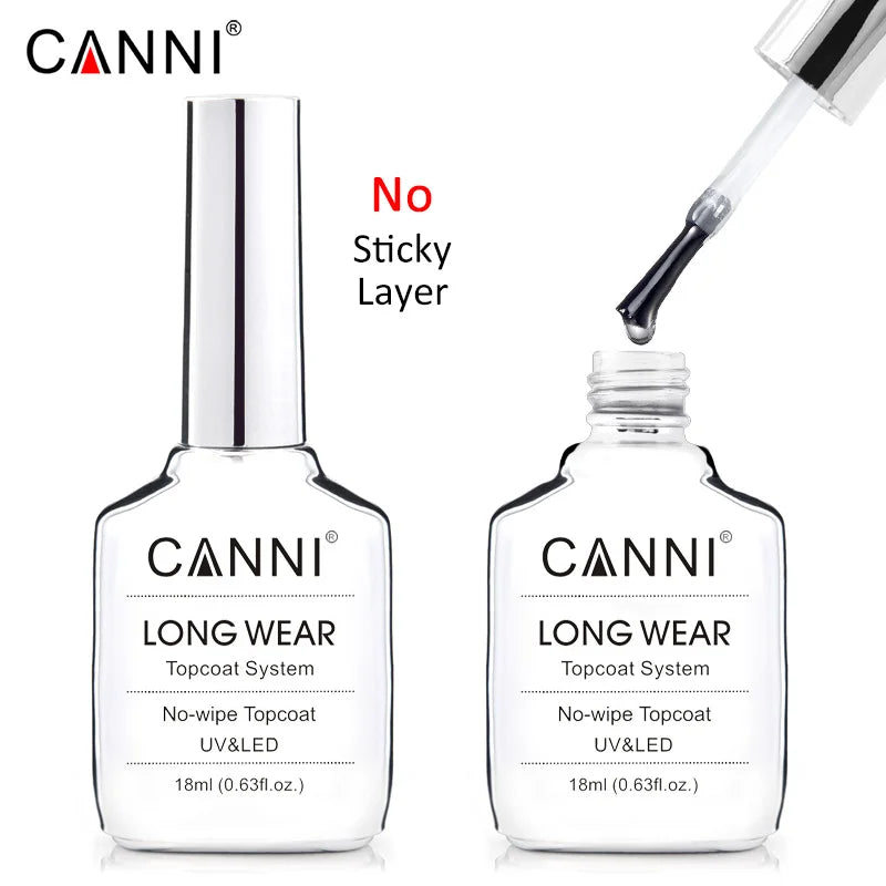 CANNI New 18ml Long Wear No-wipe Bright Topcoat Peeloff Base coat 5g Crystal Magnetic Cat Eye Gel Sparkling Glitter Varnishe