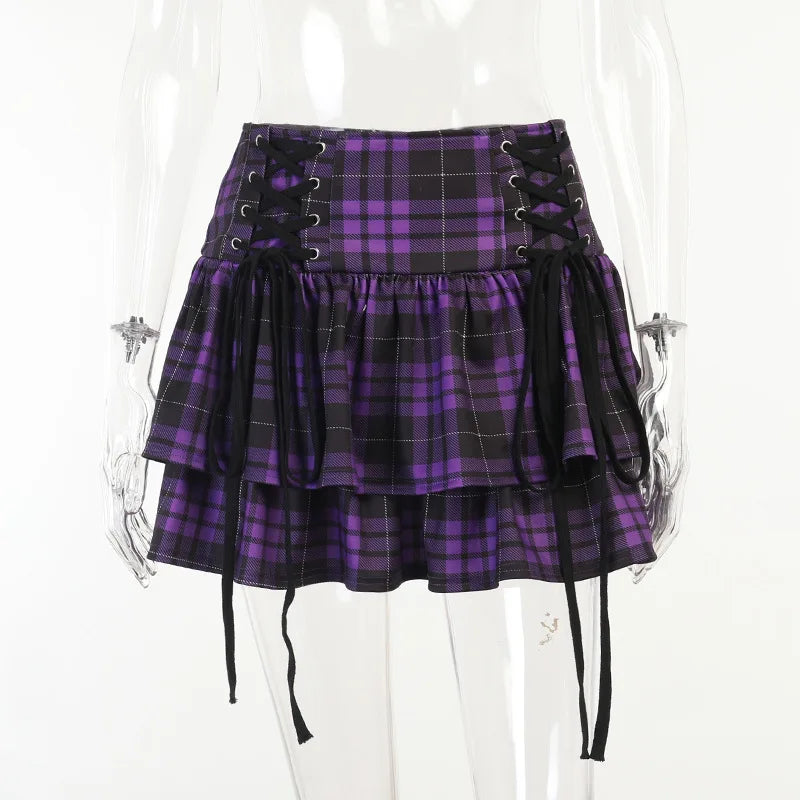 Black Checkered Women's Gothic Skirt Women Pleated Plaid Skirts Spring Autumn Girl Hip Hop Female Punk Goth Mini Skirt Clubwear