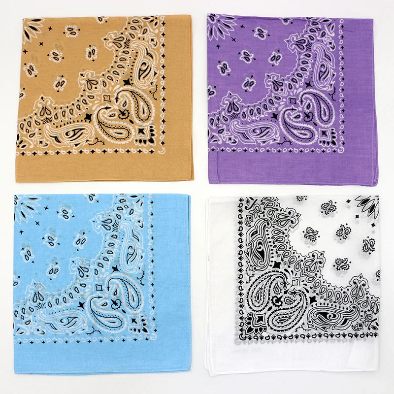 55CM Square Scarf  Women Spring Soft Color White Blue Purpel Khaki Paisley Cotton Headband Hip-hop Men Bandana