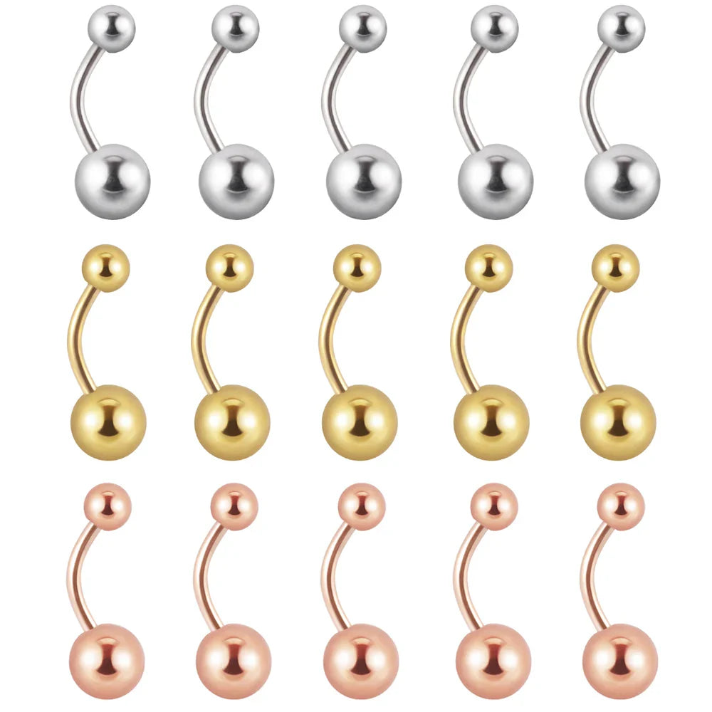 1Piece Surgical Steel Anodized Belly Button Rings Matte Balls Navel Studs Banana  Curved Barbell Body Piercing Jewelry 14g