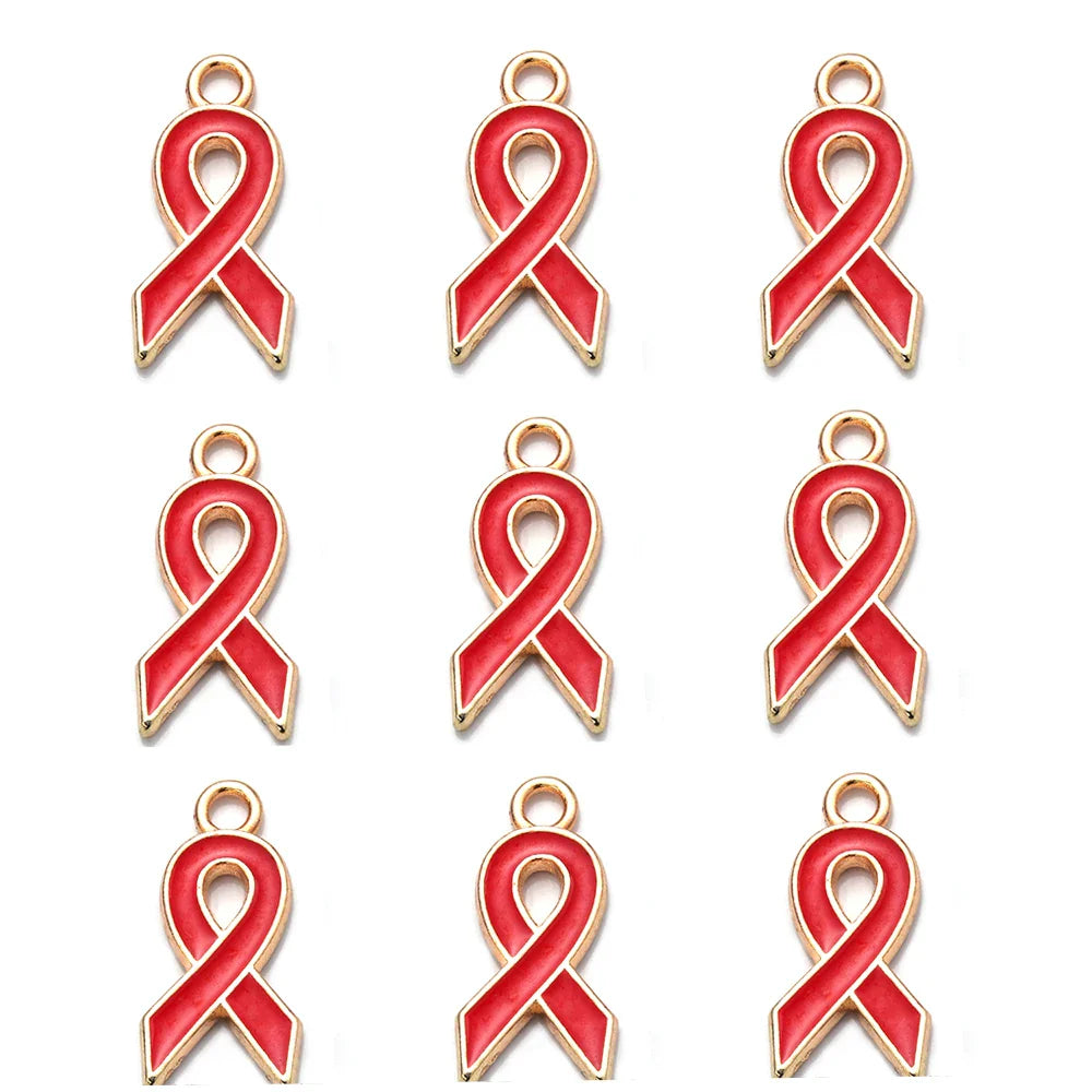 10pcs/lot Breast Cancer Awareness Ribbon Pendant Pink Ribbon Charm Pendants DIY Accessories for Women Jewelry Necklace Bracelet