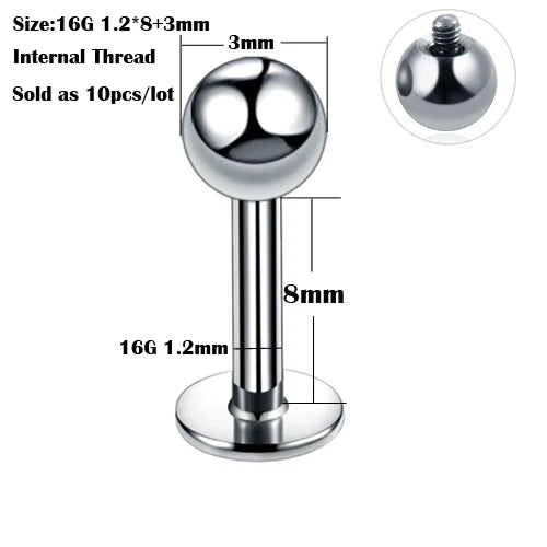 10Pcs/20Pcs/50Pcs G23 Titanium Labret Piercing Internal & External Design Lip Piercing Labret Stud Cartilage Helix Piercing