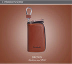 CONTACT'S Classic New Double Zip Men's Genuine Cow Leather Car Key Holder Multifunction Housekeeper  High Class Motor Key Case