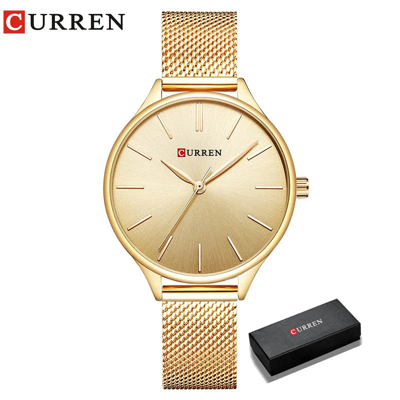 CURREN Original Women's Luxury Watch Matte Dial Japanese Quartz Movement Stainless Steel Mesh Strap with Box