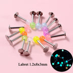 10/14pcs/Set Luminous Surgical Steel Tongue BCR Navel Belly Ring Acrylic Glow in the Dark Ball Labret Stud Body Piercing Jewelry