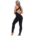 2024 Women's Sports Suit Sleeveless Backless Jumpsuits Costume Quick Dry Gym Bodysuit Tracksuit Fitness Tights Scrunch Leggings