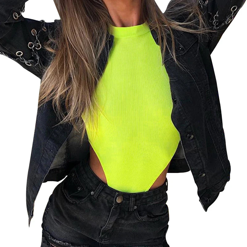 2021 Sexy Women Halter Bodysuits High Cut Bodycon Leotard Tops Summer Fashion Female Solid Sleeveless Bodysuits Bottomed Tops
