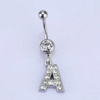 1Pc Letter Belly Button Ring Rhinestone Alphabet Pendant Navel Body Piercing Jewelry Silver Colour Nombril Piercing Gift Women