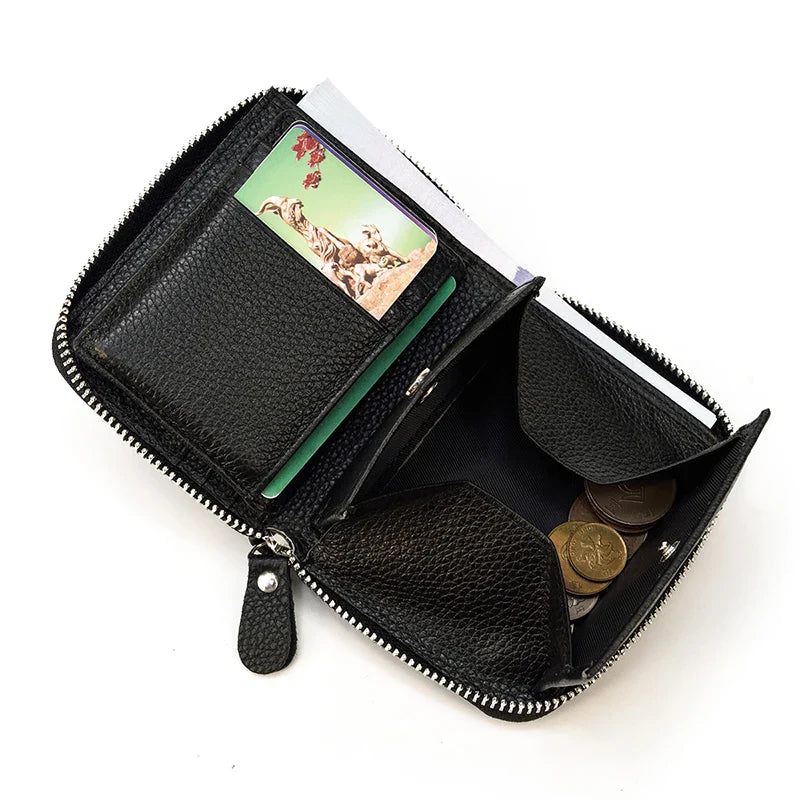 2023 New Short Wallet Men Women Vintage Fashion Card Holder Zipper Coin Purse Crazy Horse Leather Mens Slim Zipper Purse Wallet