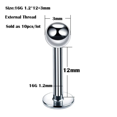 10Pcs/20Pcs/50Pcs G23 Titanium Labret Piercing Internal & External Design Lip Piercing Labret Stud Cartilage Helix Piercing